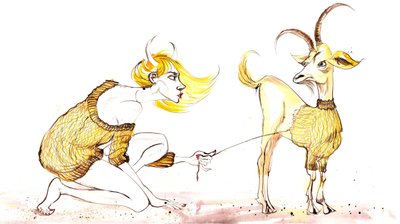 Signs of the Zodiac: pulôver de Capricórnio de uma série de caricaturas de moda, uma para cada signo do zodíaco de Neale Osborne